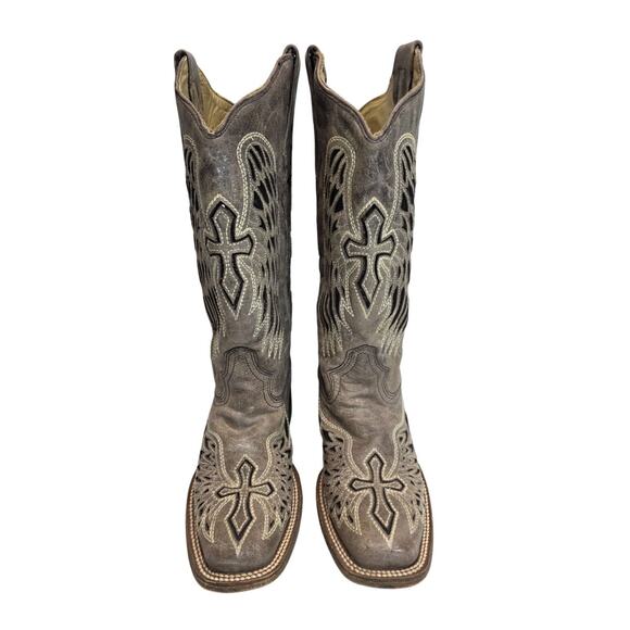 Corral Women's Sequin Wings & Cross Leather Western Cowboy Boots Square Toe 8W - Picture 1 of 15